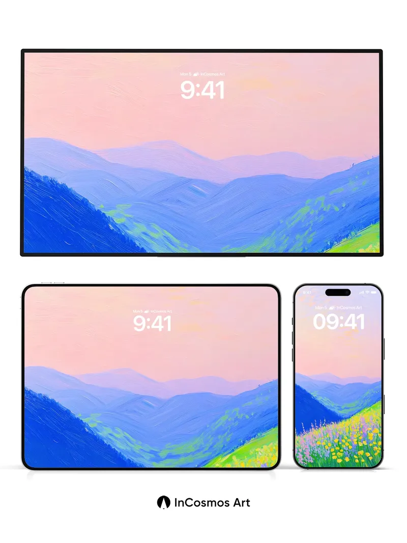 Pastel Horizon Wallpaper with Wildflower Fields
