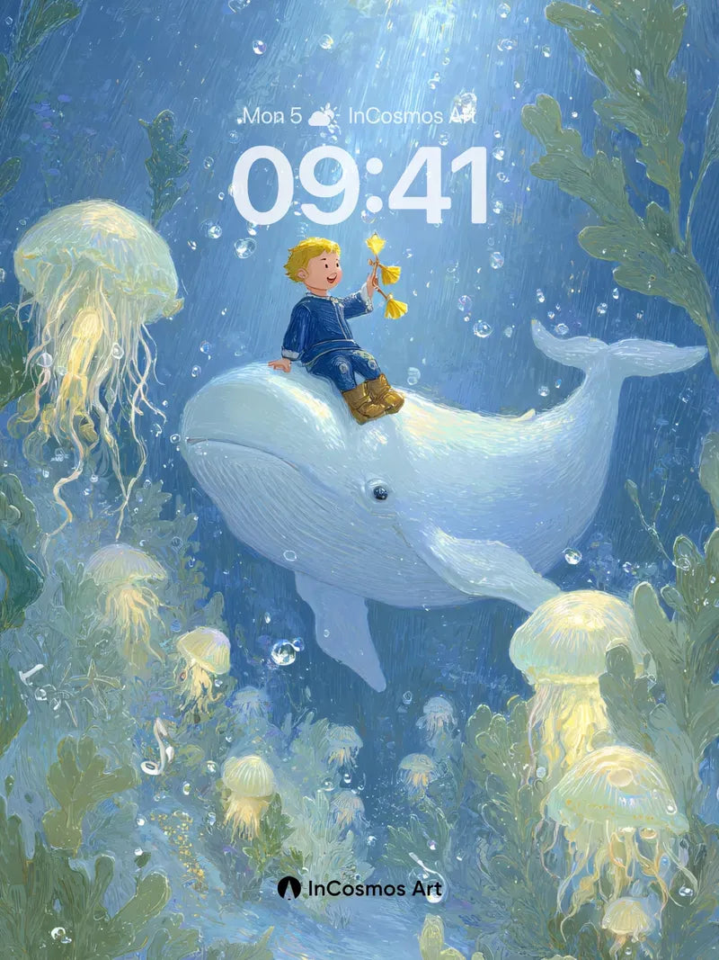 Whispering Depths Wallpaper with Golden Bubbles wallpaper for iPhone, iPad & Mac