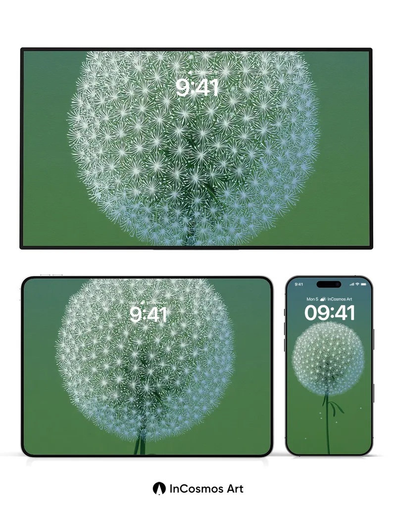 Serenity Dandelion Wallpaper with Floating Seeds