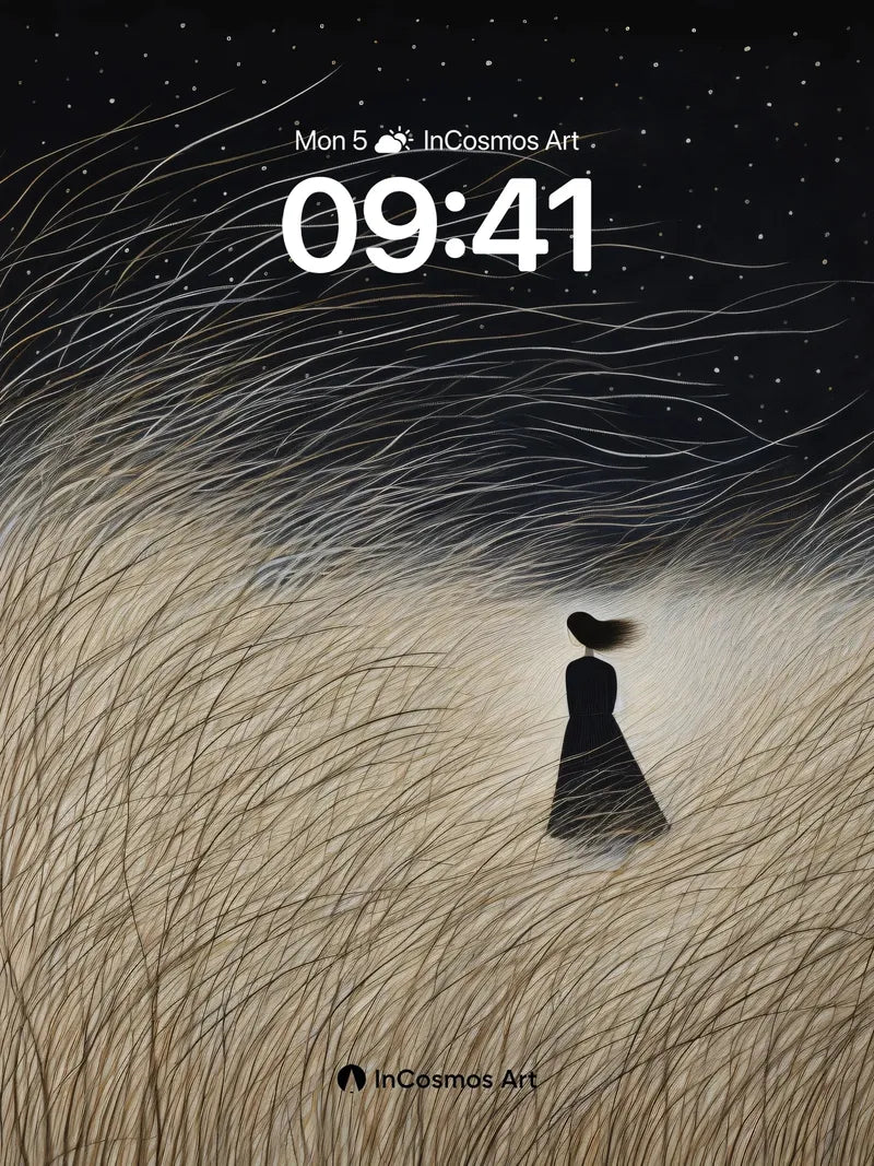 Whispering Grass Wallpaper with Starlit Silhouette