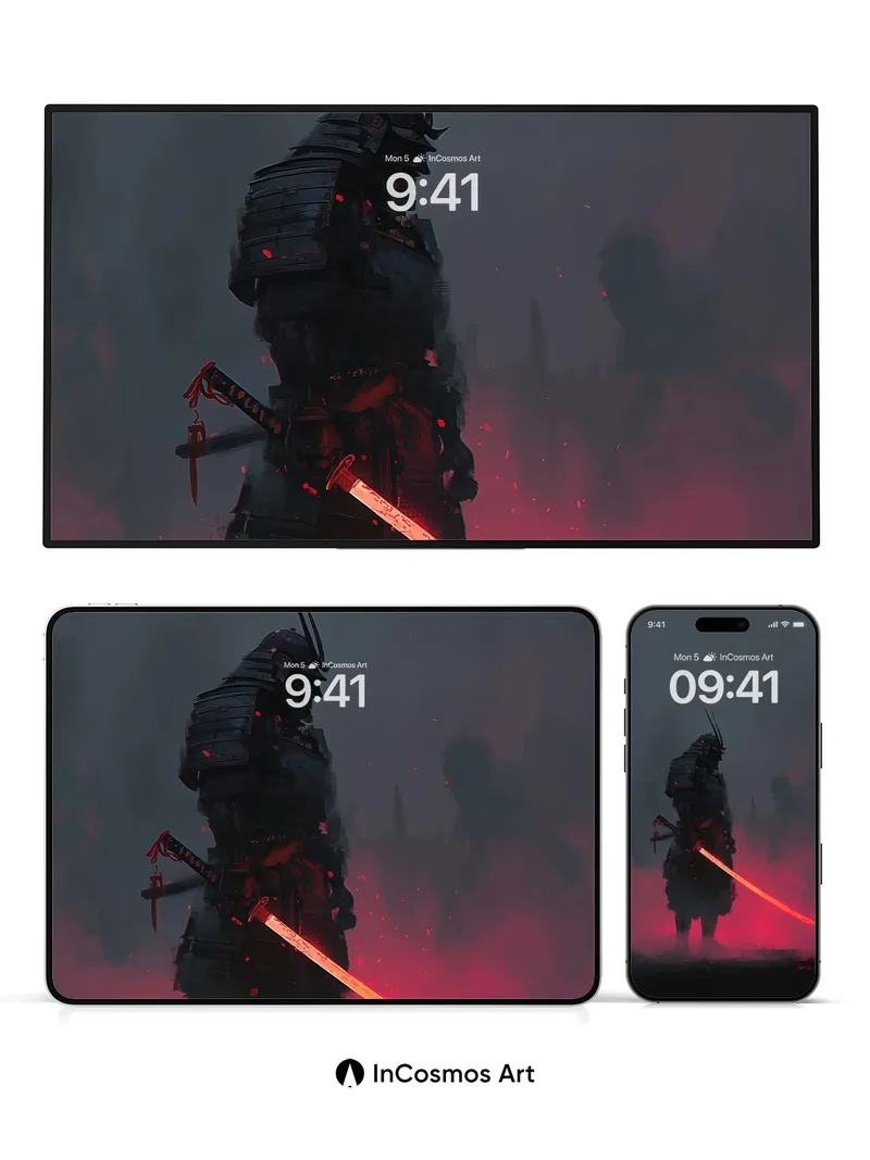 Shadowed Samurai Wallpaper with Crimson Blade