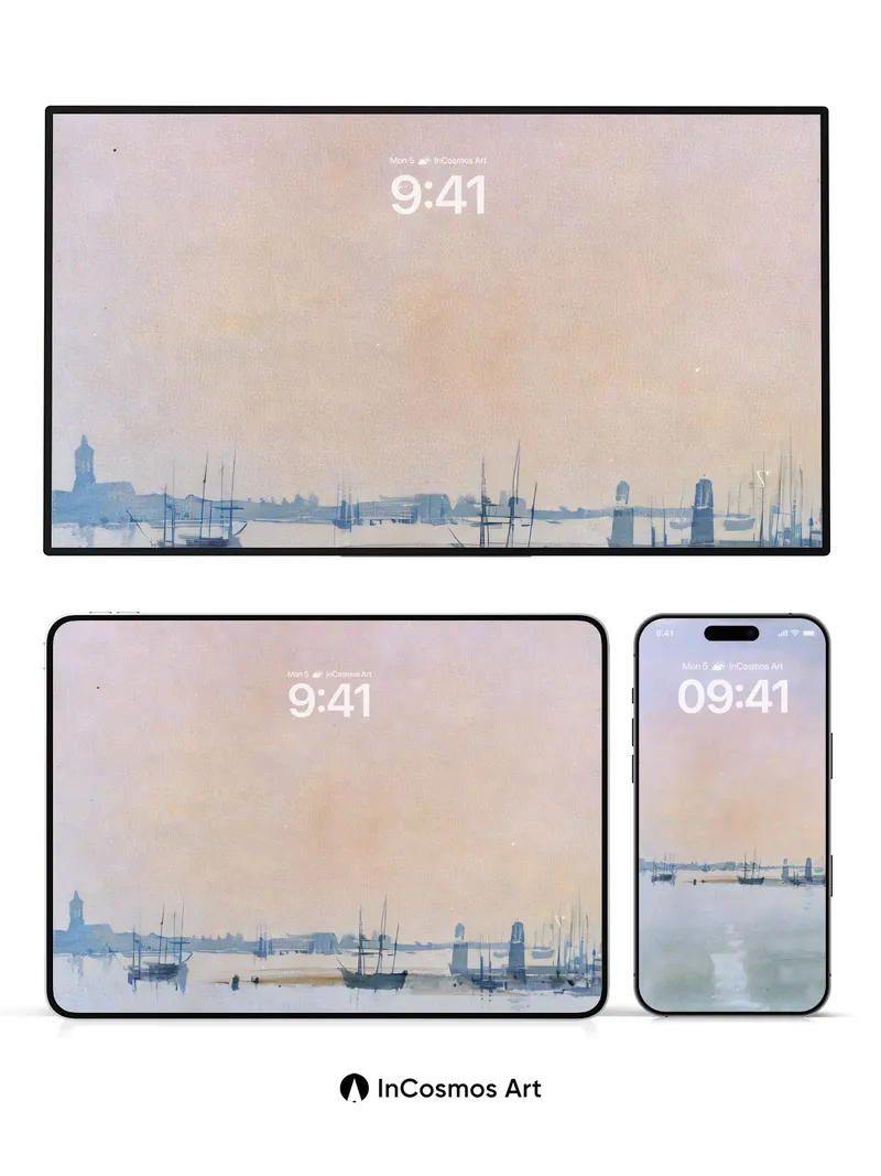 Hushed Harbor Wallpaper with Mist-Bound Vessels