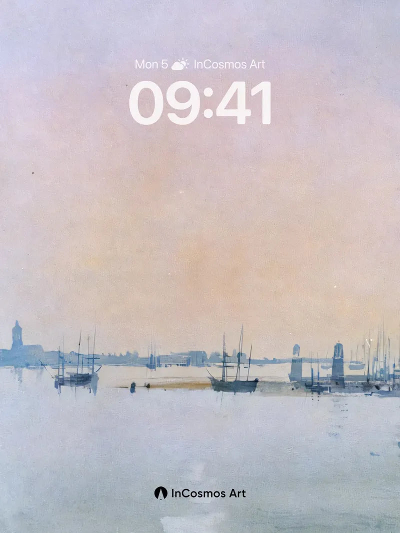 Hushed Harbor Wallpaper with Mist-Bound Vessels