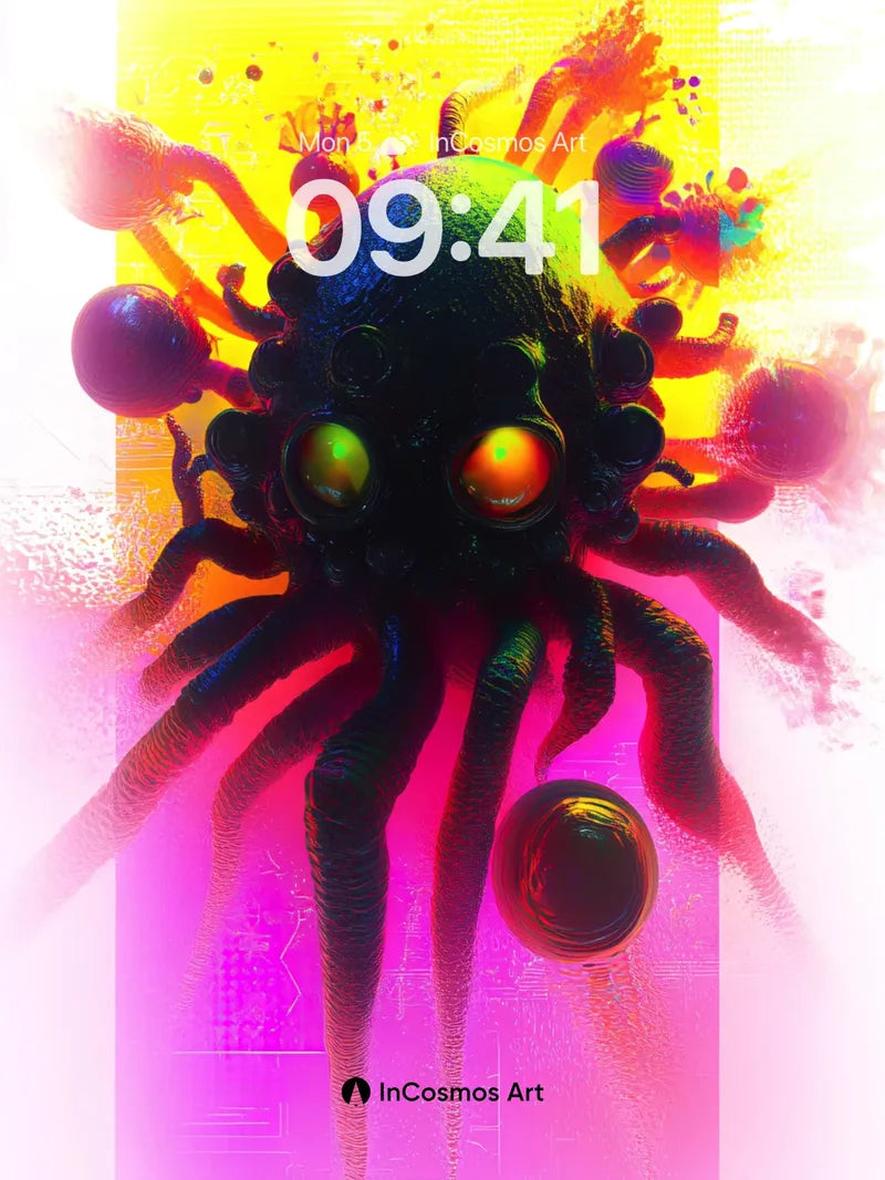 Neon Nightmare Wallpaper with Bioluminescent Tentacles