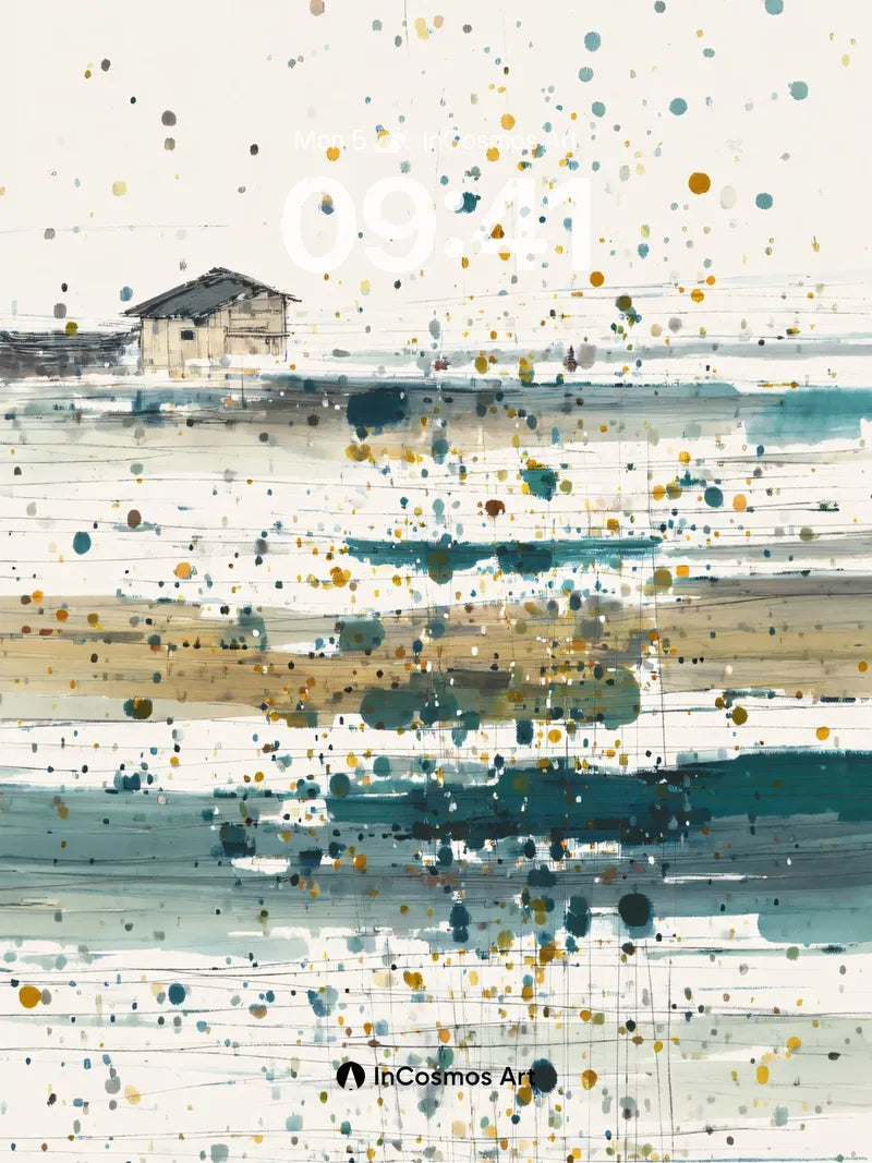 Serene Coastal Escape Wallpaper with Abstract Splatter wallpaper for iPhone, iPad & Mac