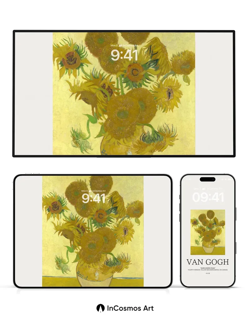 Golden Hush Sunflower Wallpaper with Van Gogh's Brush