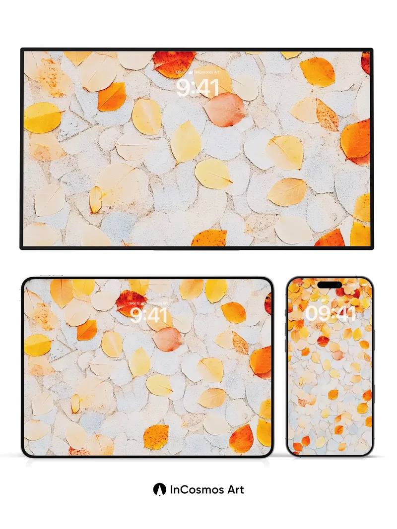 Autumn Hush Wallpaper with Floating Leaves