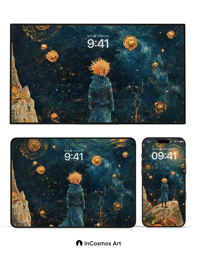 Starry Whirlpool Wallpaper with Golden Vortex