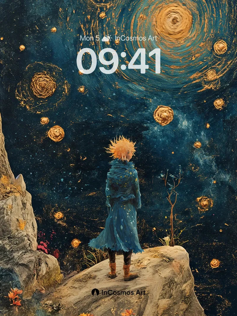 Starry Whirlpool Wallpaper with Golden Vortex