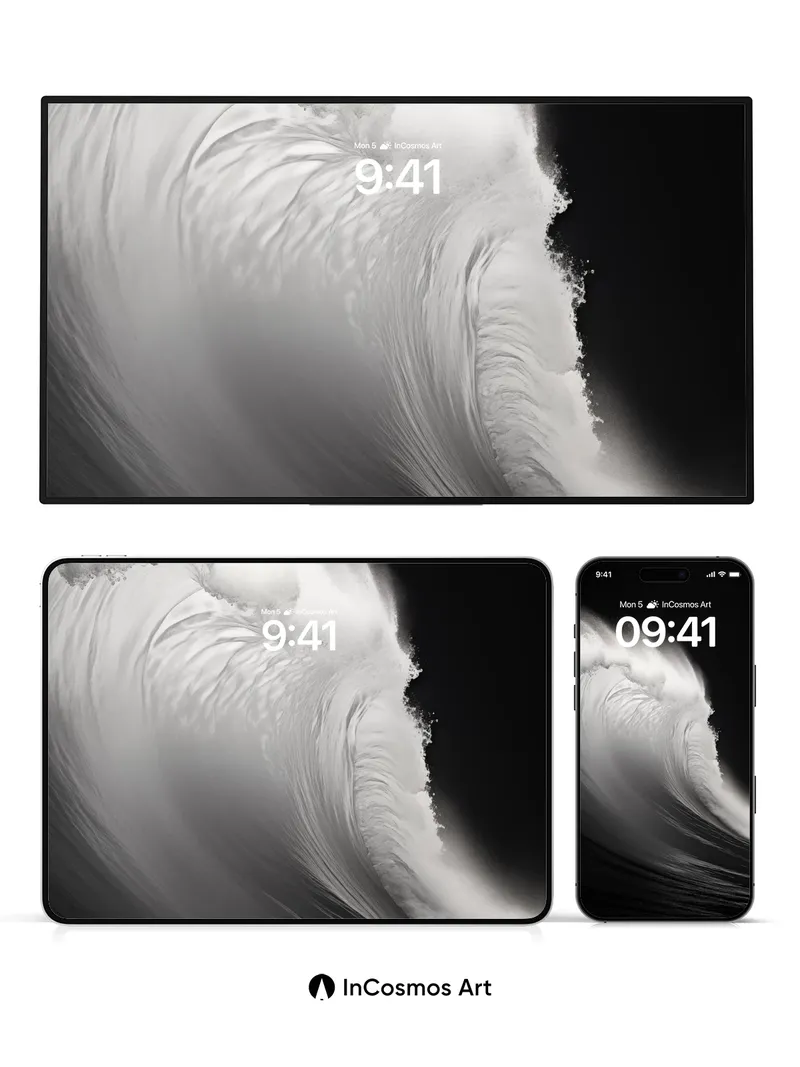 Monochrome Wave Wallpaper with Liquid Light