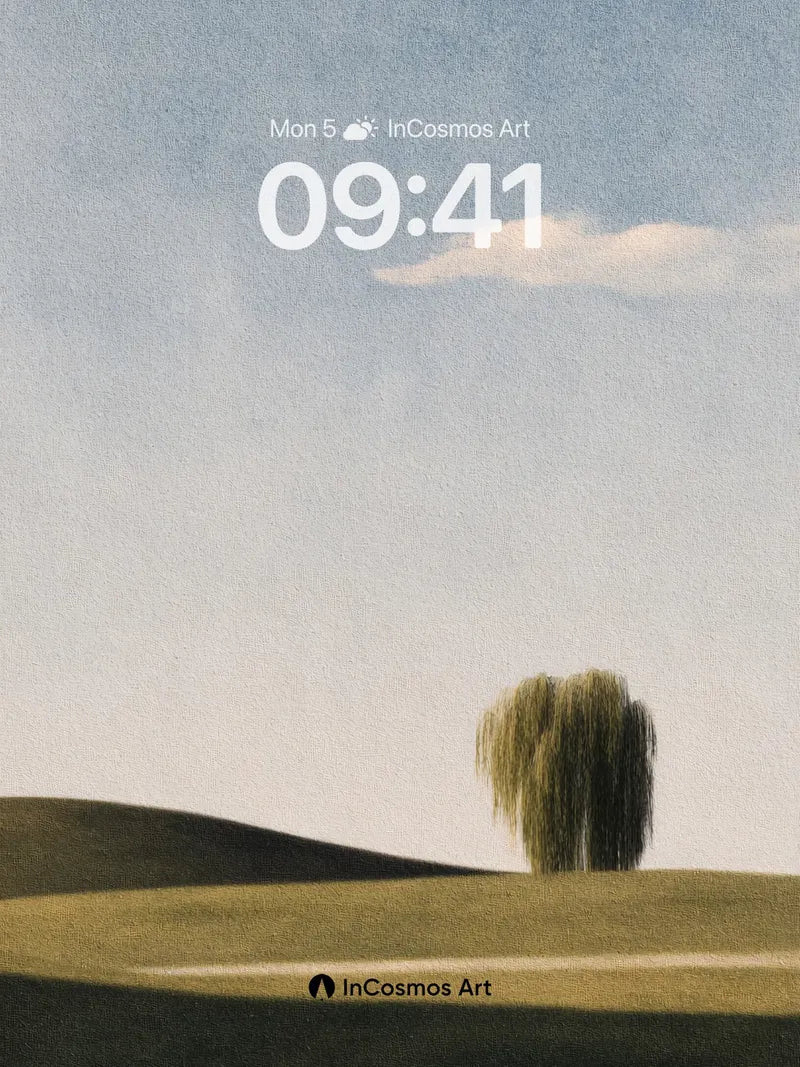 Serene Willow Wallpaper with Rolling Hills wallpaper for iPhone, iPad & Mac