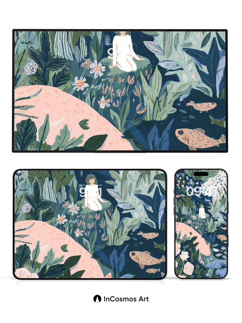 Whispering Jungle Wallpaper with Sleeping Cat