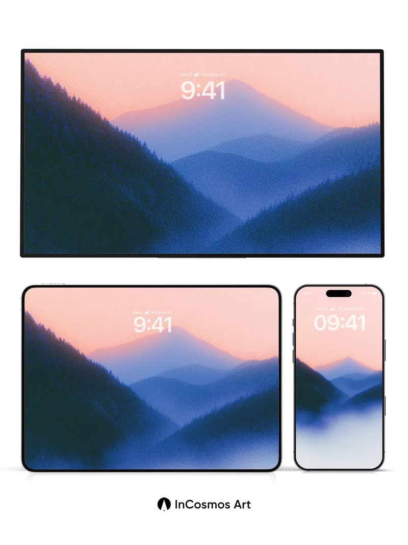 Serenity Veil Wallpaper with Mist-Weave Peaks