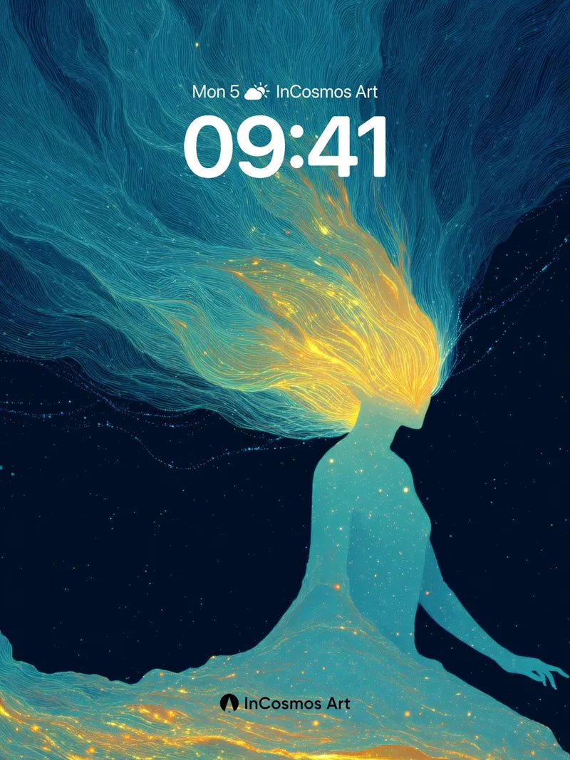 Celestial Silhouette Wallpaper with Golden Hairflow