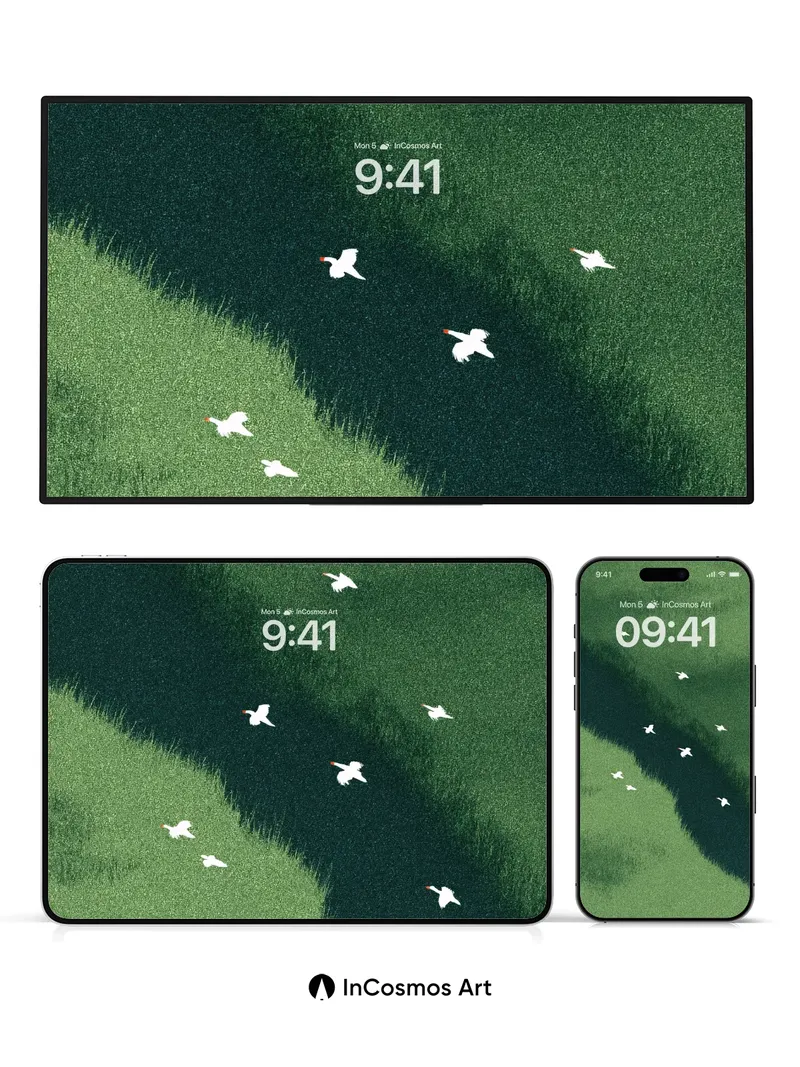 Serene Flight Over Verdant Fields Wallpaper
