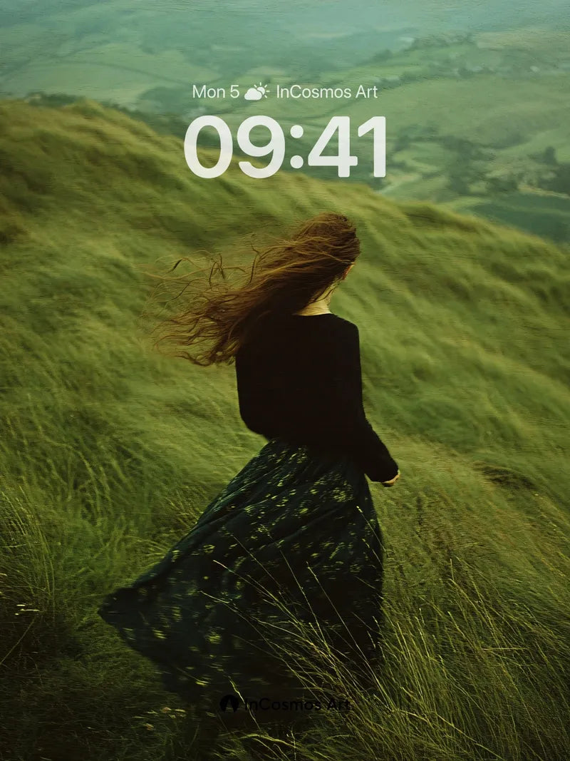 Whispering Hills Wallpaper with Wind-Swept Hair