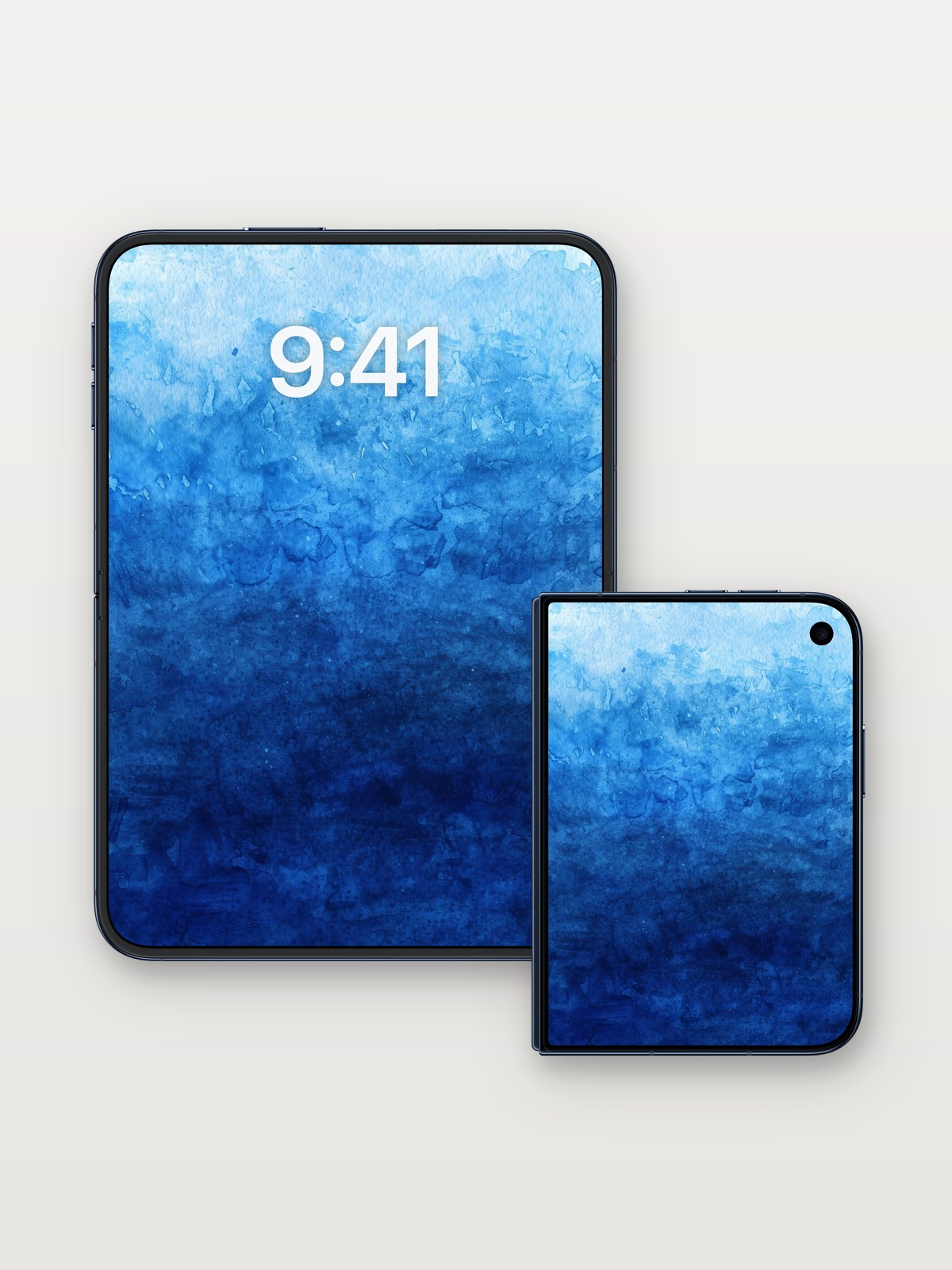 Deep Ocean Breath Wallpaper with Living Blue Hues on iPhone Duo, open and closed
