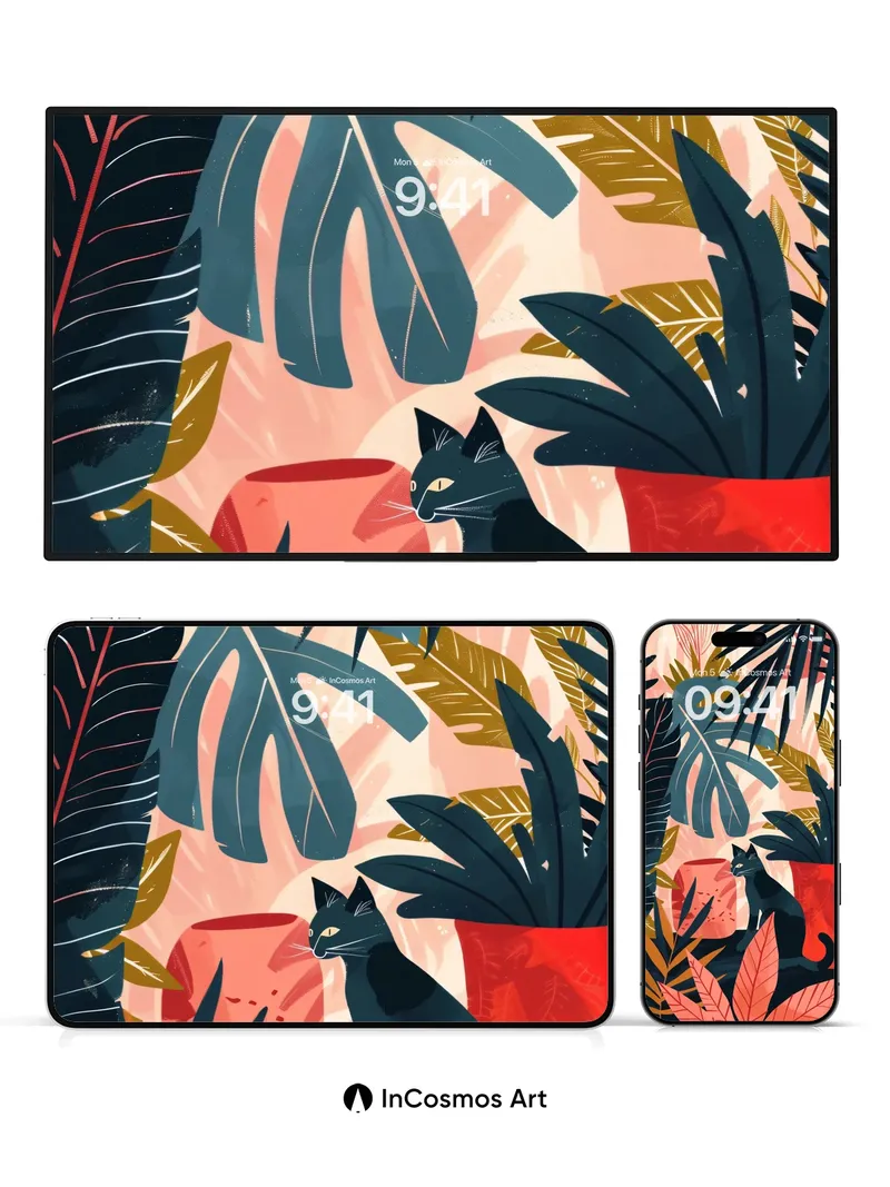 Nocturnal Jungle Wallpaper with Velvet Feline