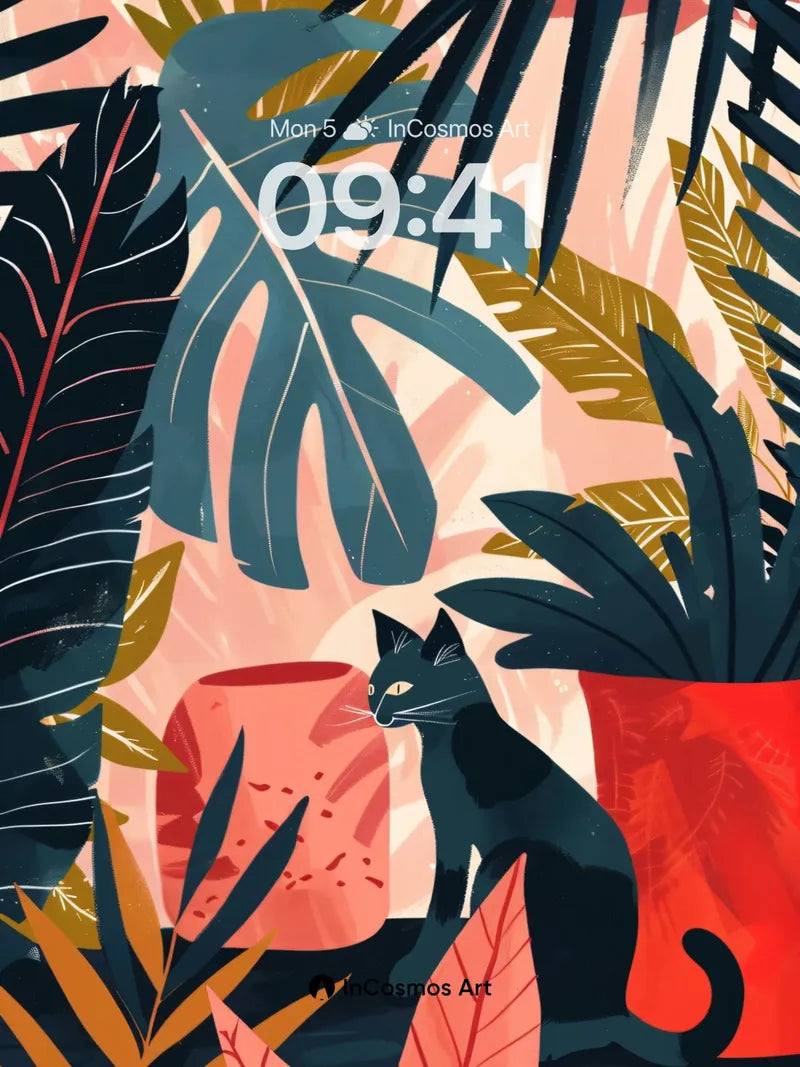 Nocturnal Jungle Wallpaper with Velvet Feline