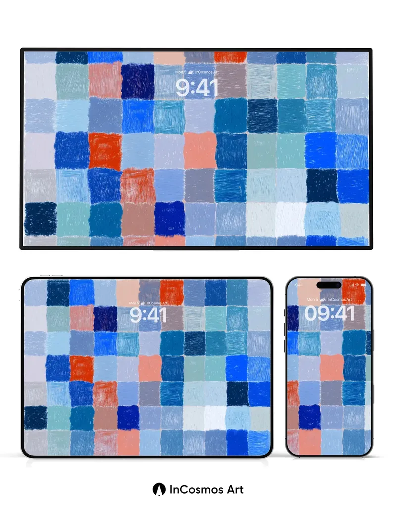 Soft Grid Wallpaper in Ocean Blues