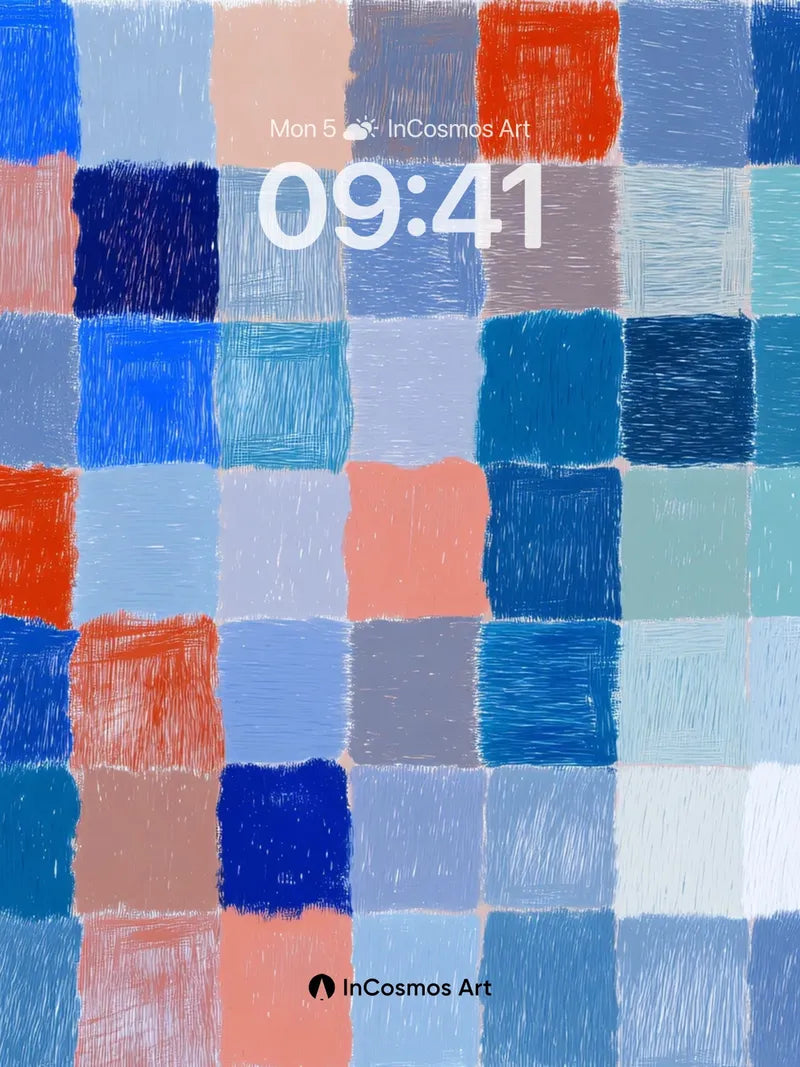 Soft Grid Wallpaper in Ocean Blues