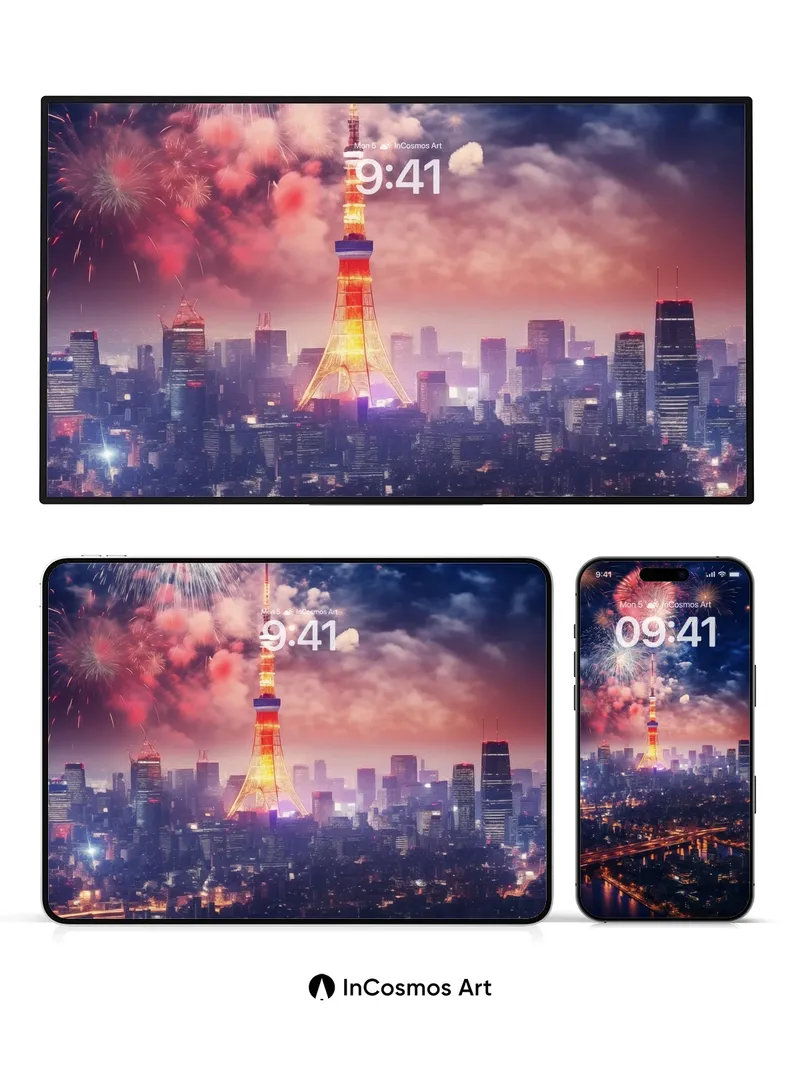 Crimson Reverie Wallpaper with Firework Symphony