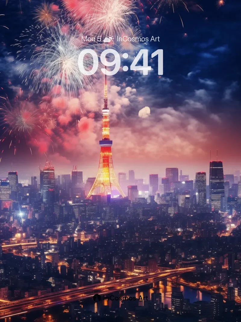 Crimson Reverie Wallpaper with Firework Symphony