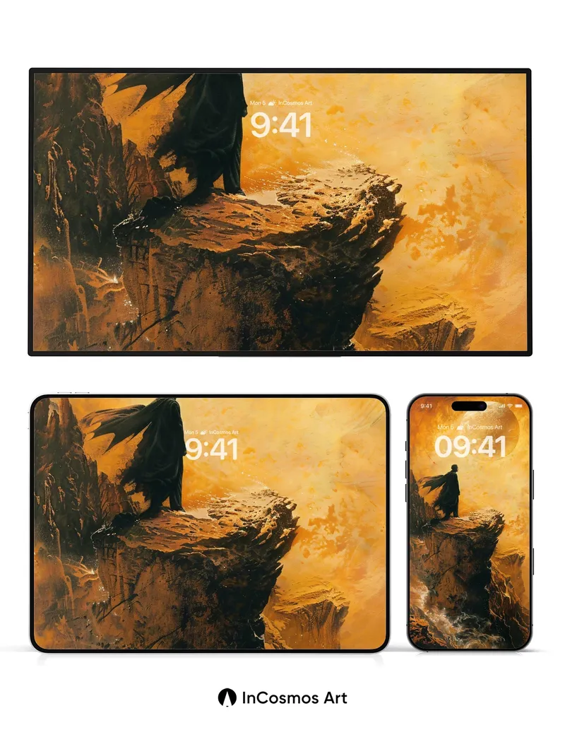 Golden Solitude Wallpaper with Celestial Moon