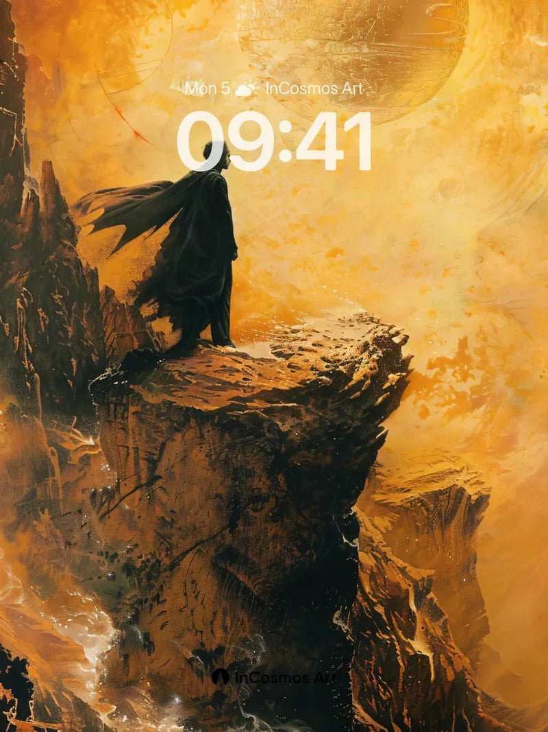 Golden Solitude Wallpaper with Celestial Moon