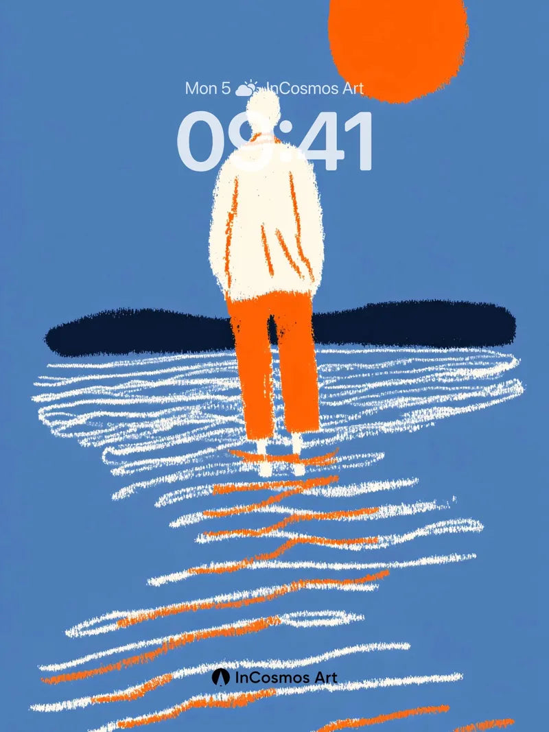 Solitary Horizon Wallpaper with Orange Sun Trail