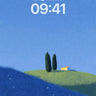 Serene Hillside Wallpaper with Cypress Trees and Golden Cottage wallpaper for iPhone, iPad & Mac