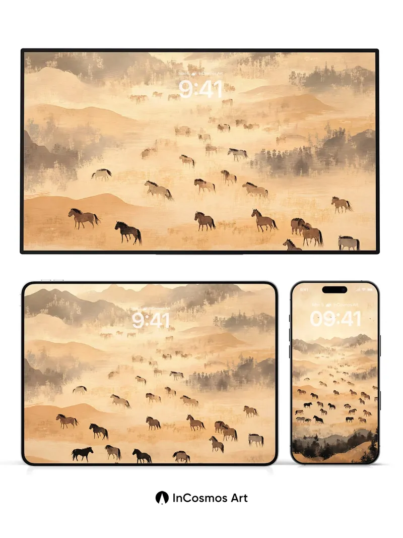 Golden Mirage Wallpaper with Whispering Horses