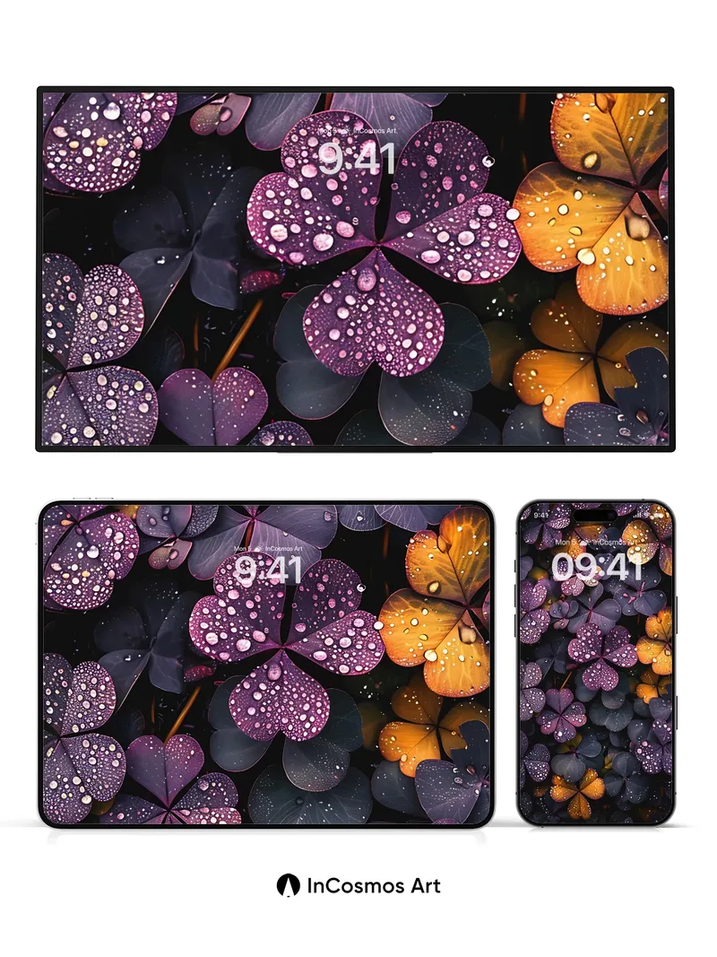 Midnight Clover Wallpaper with Dew-Kissed Hues