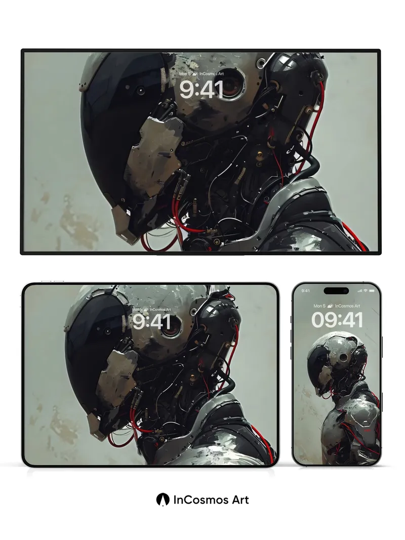 Futurist Steel Wallpaper with Exposed Wiring