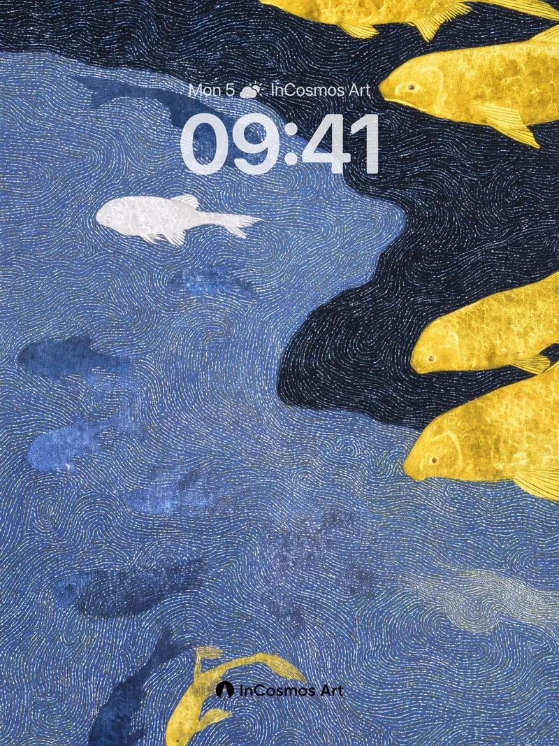 Whispering Currents Wallpaper with Golden Fish