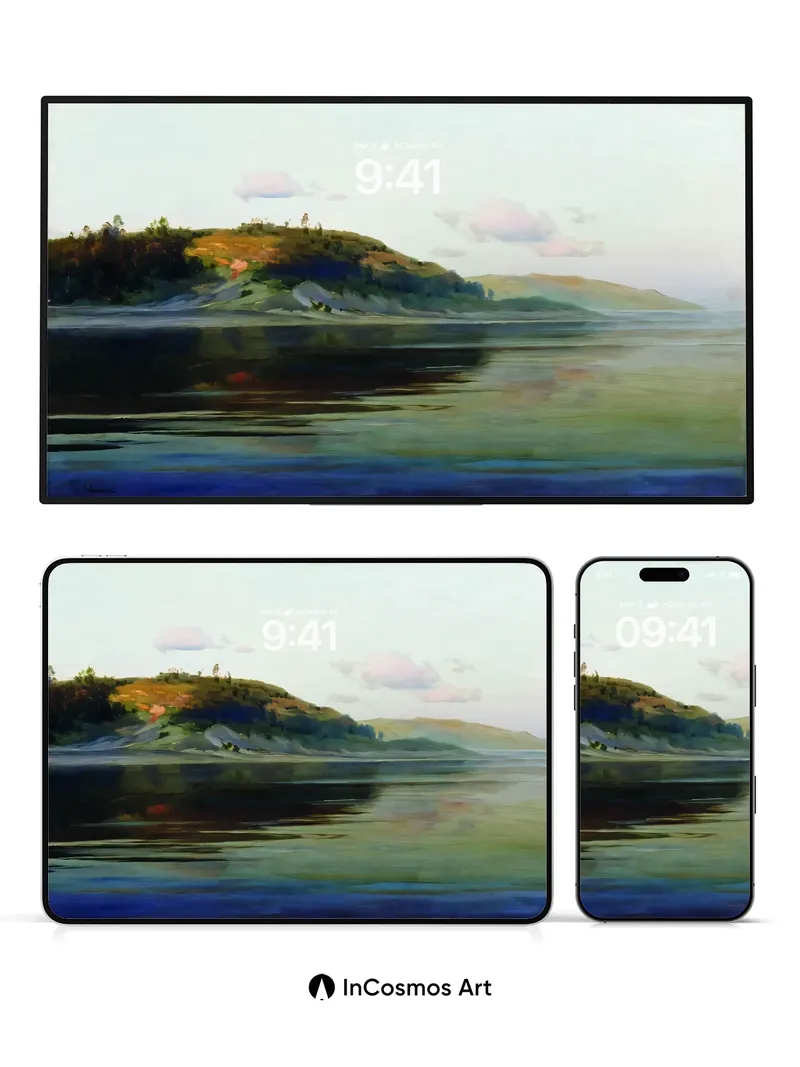 Serenity Shore Wallpaper with Distant Hills