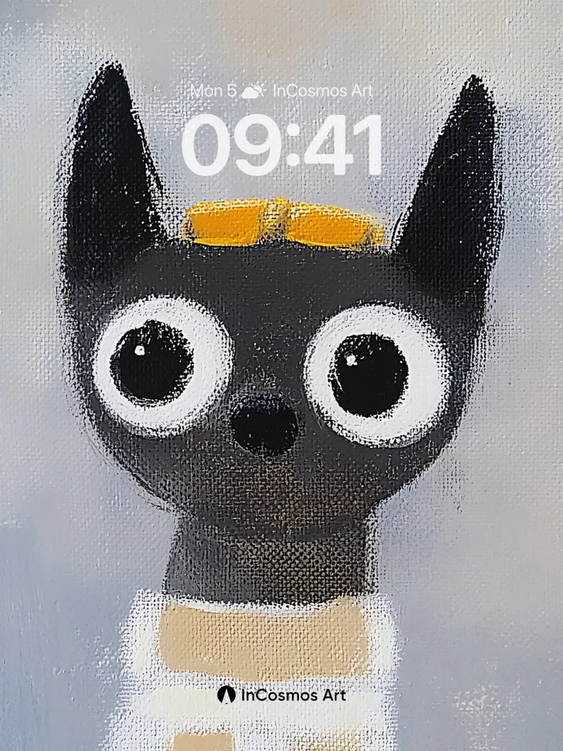 Whimsical Cat Portrait Wallpaper with Golden Bow