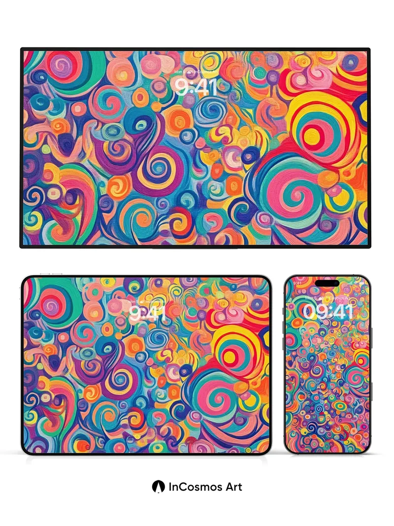 Psychedelic Spiral Wallpaper with Rainbow Whirls