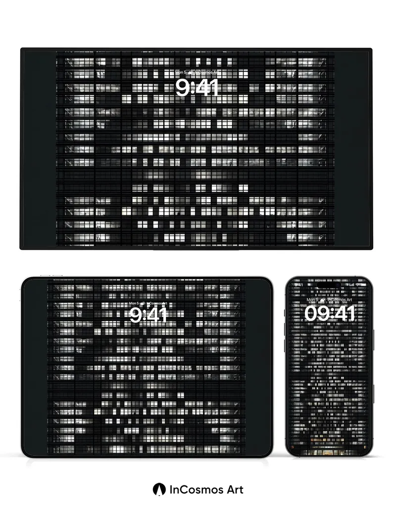 Nocturnal Grid Wallpaper with Flickering Windows