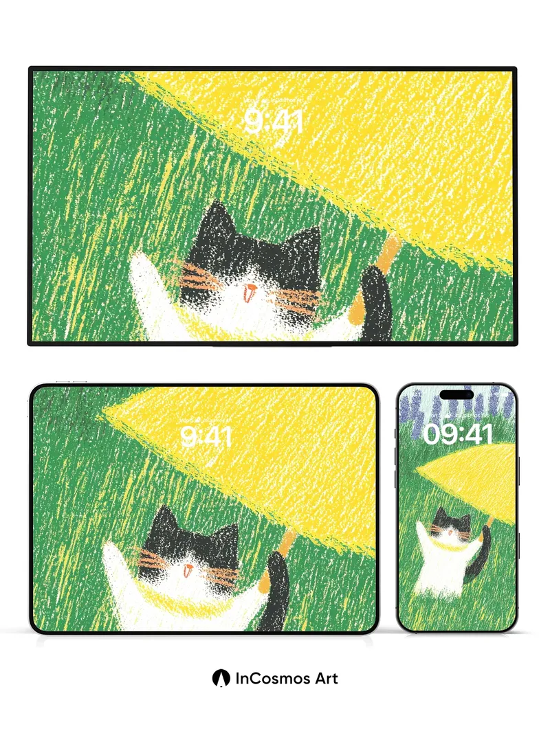 Whimsical Garden Wallpaper with Lavender Rain