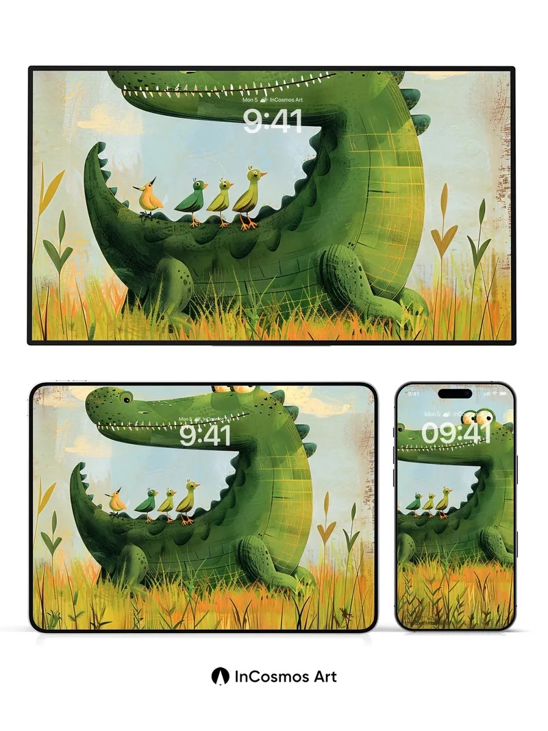 Whimsical Swamp Wallpaper with Feathered Friends