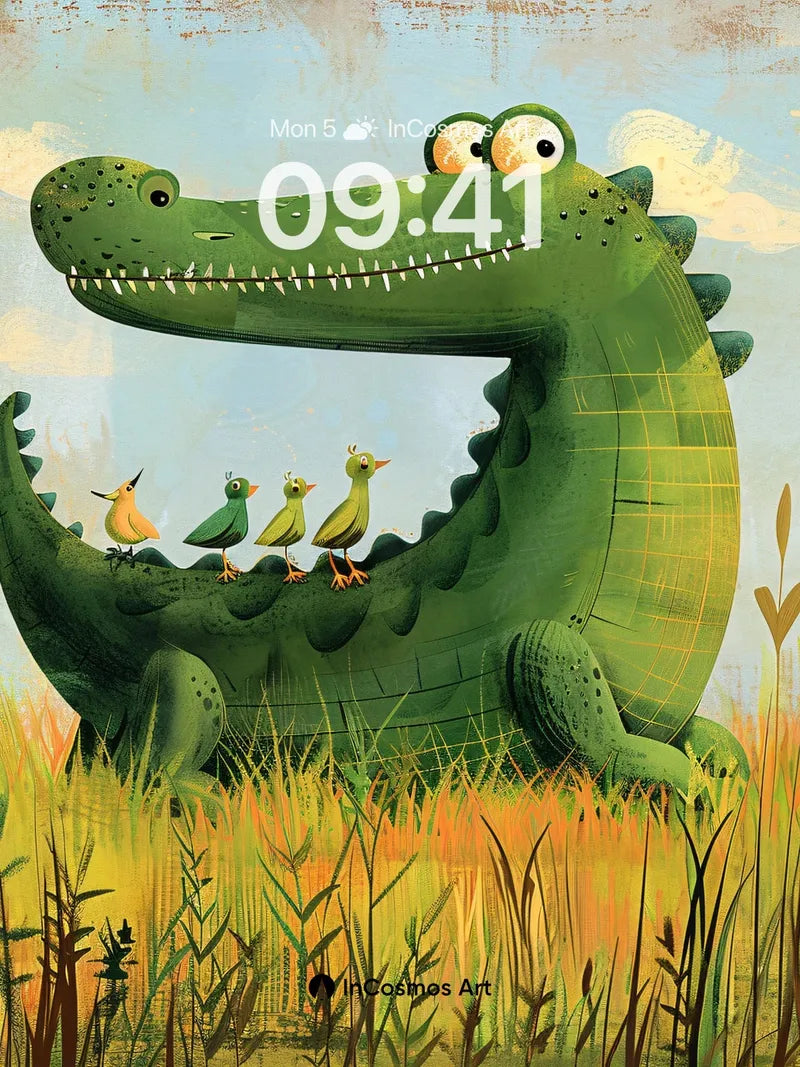 Whimsical Swamp Wallpaper with Feathered Friends