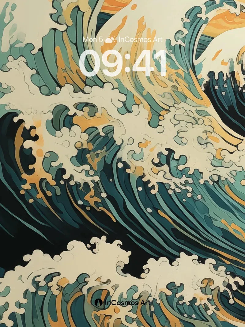 Crimson Surge Wallpaper with Hokusai Waves