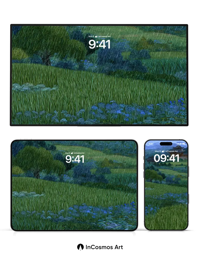 Rain-Washed Serenity Wallpaper with Temple Echoes