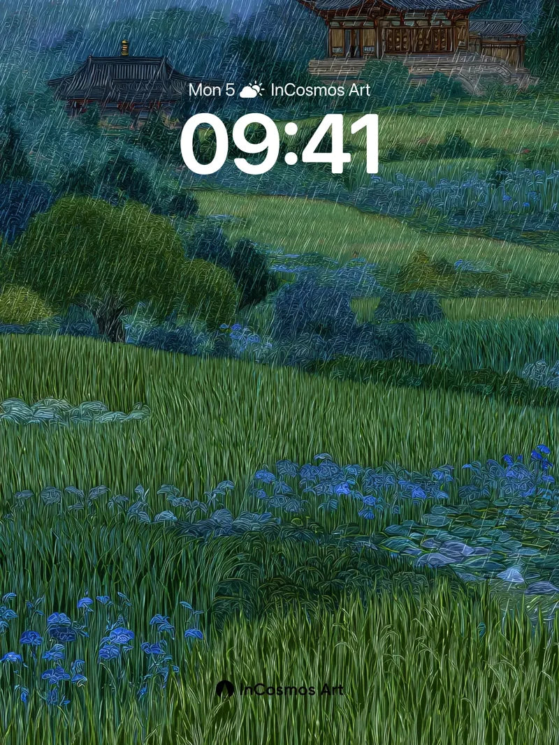 Rain-Washed Serenity Wallpaper with Temple Echoes