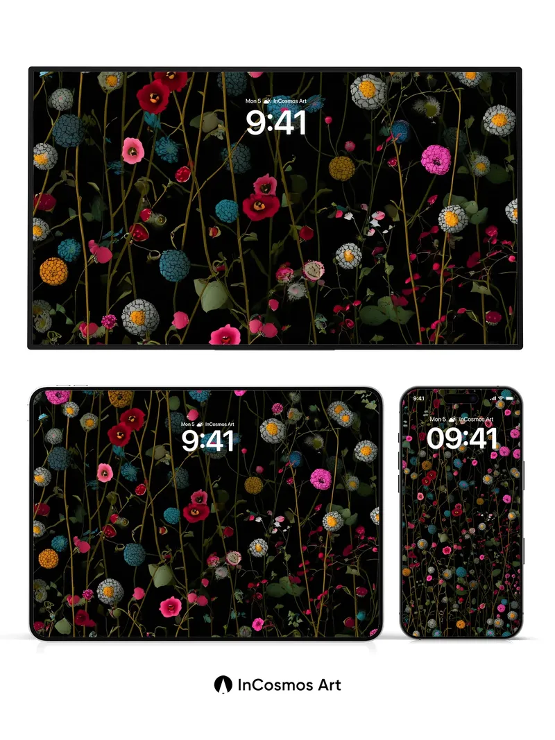 Nocturnal Bloom Wallpaper with Bioluminescent Vines