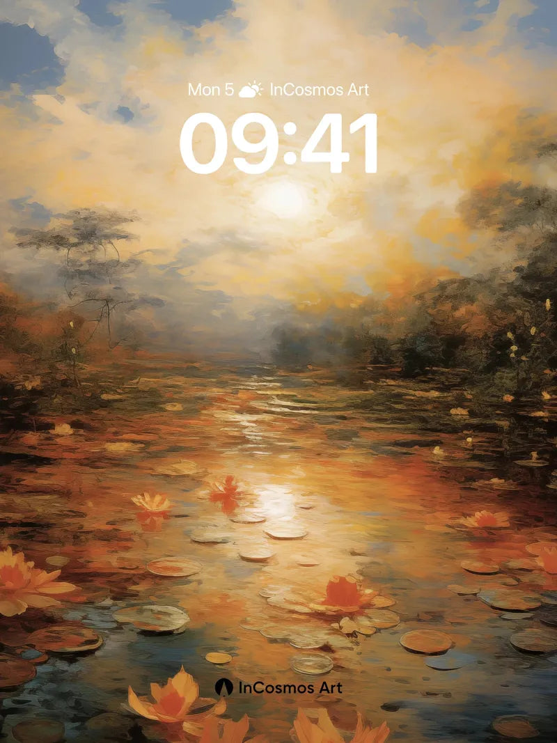 Golden Hush Wallpaper with Floating Lilies wallpaper for iPhone, iPad & Mac