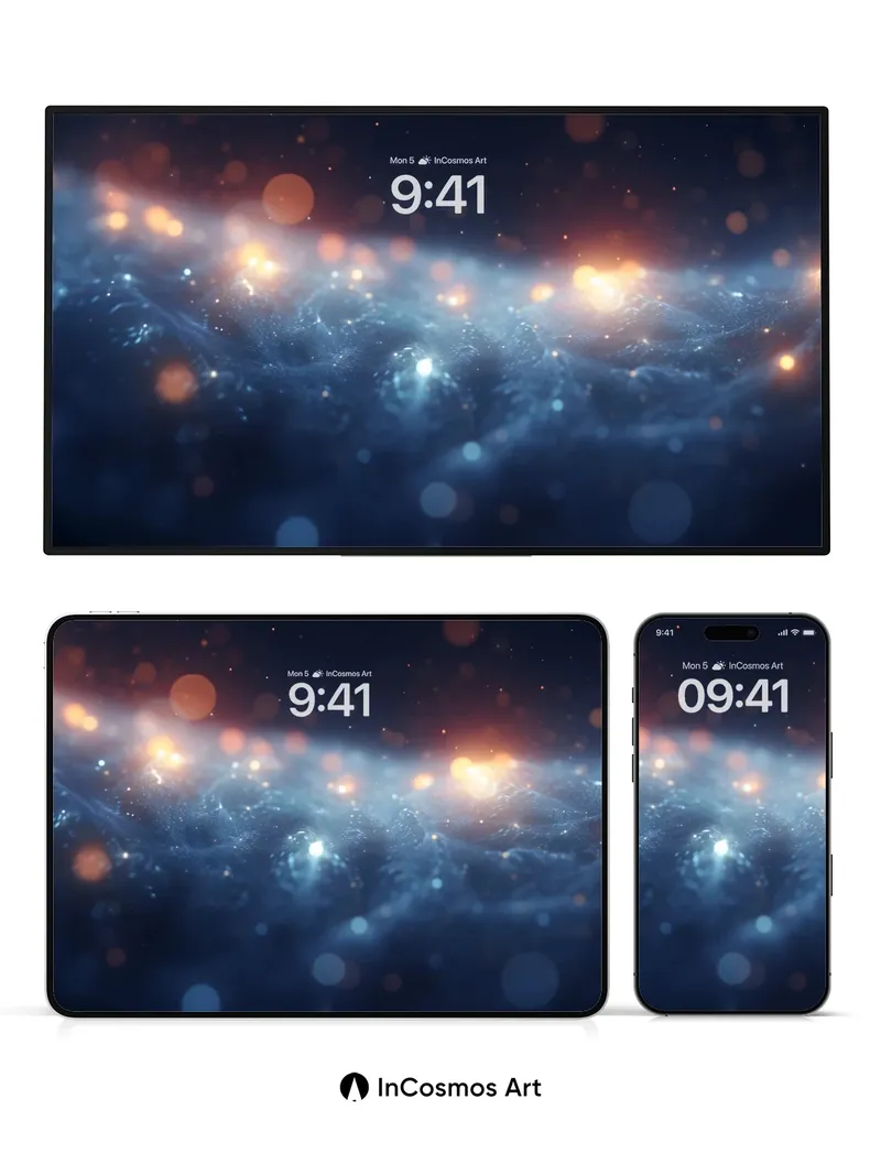 Cosmic Veil Wallpaper with Floating Ember Lights
