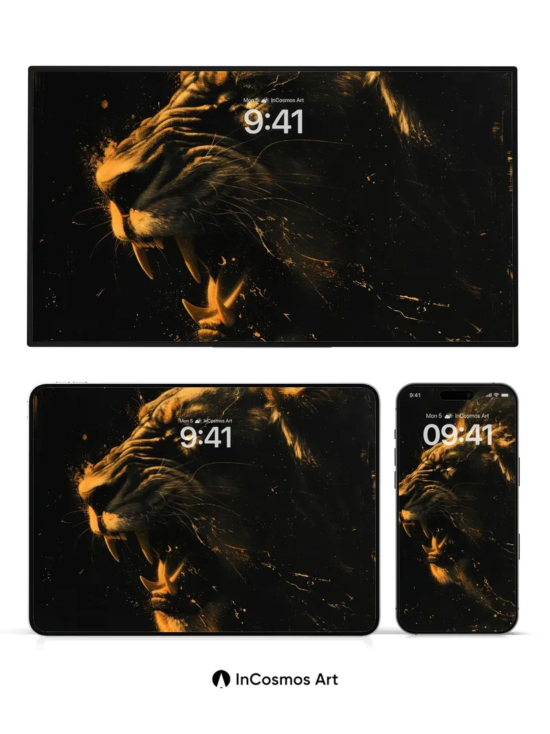 Feral Gold Wallpaper with Shadowed Roar