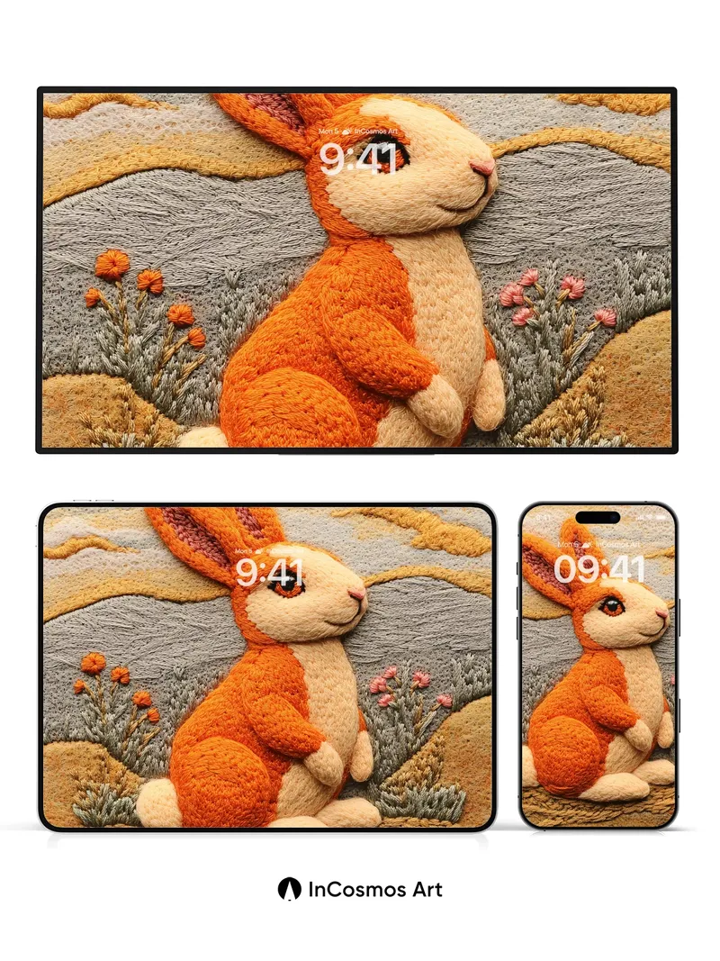 Whispered Wool Wallpaper with Embroidered Hare